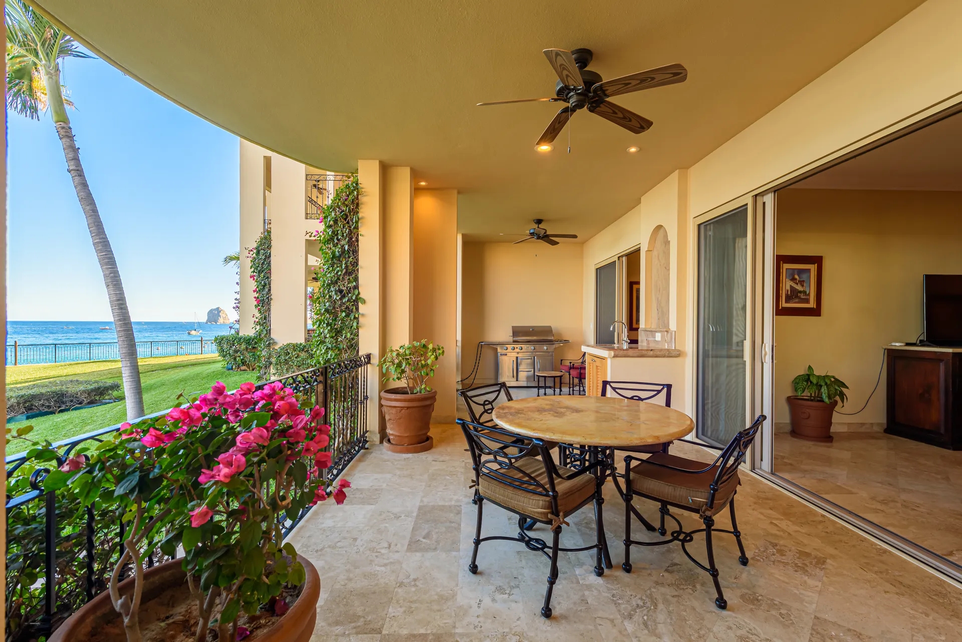 This ground floor 3BR/4BA ocean front villa has the most incredible views from the over 600 sq. ft. of terrace, with dramatic views of the Sea of Cortez.